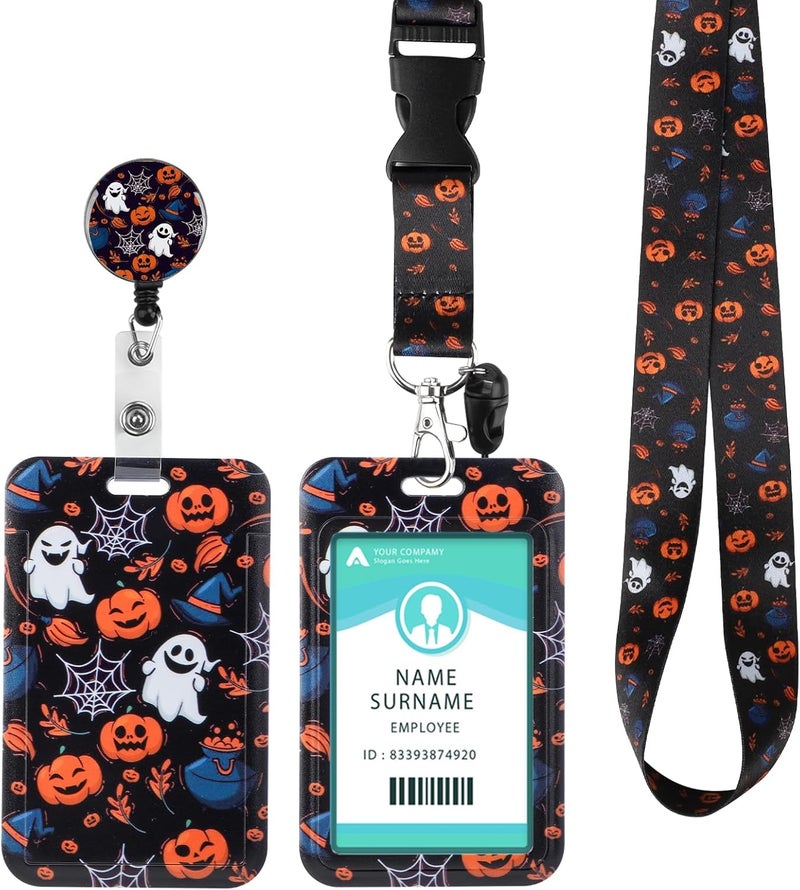 Hinsly ID Badge Holder with Lanyard Halloween Decoration Gifts, Retractable Badge Holders Reels with Lanyards Adjustable, for Women Kids Teacher Nurses Doctor Student - Image 1